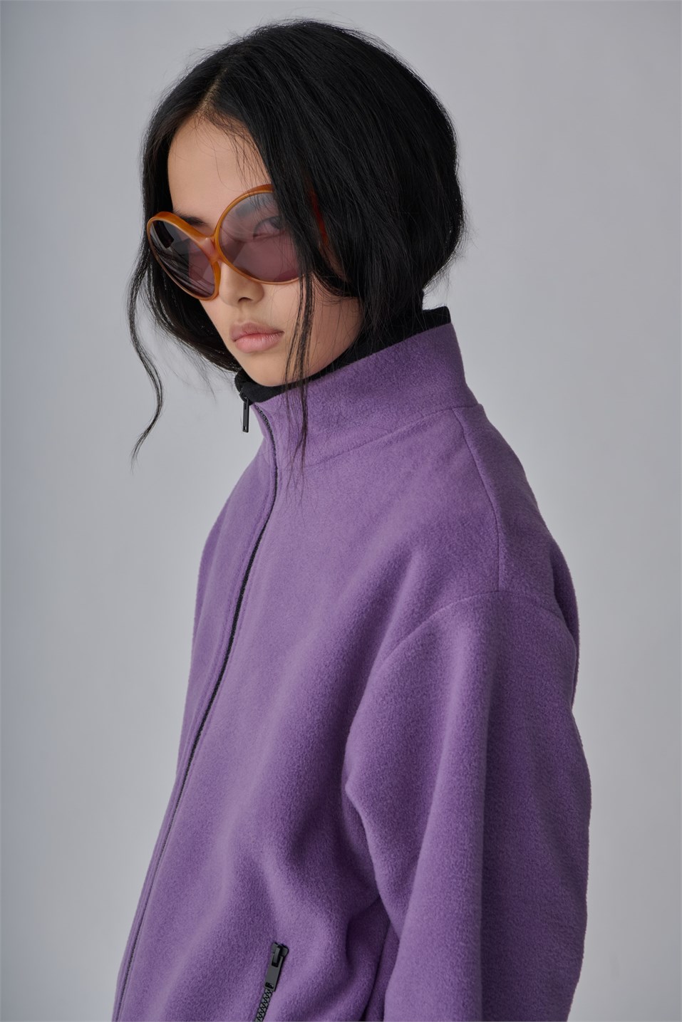 Mor Anu Oversize Fermuarlı Polar Hırka