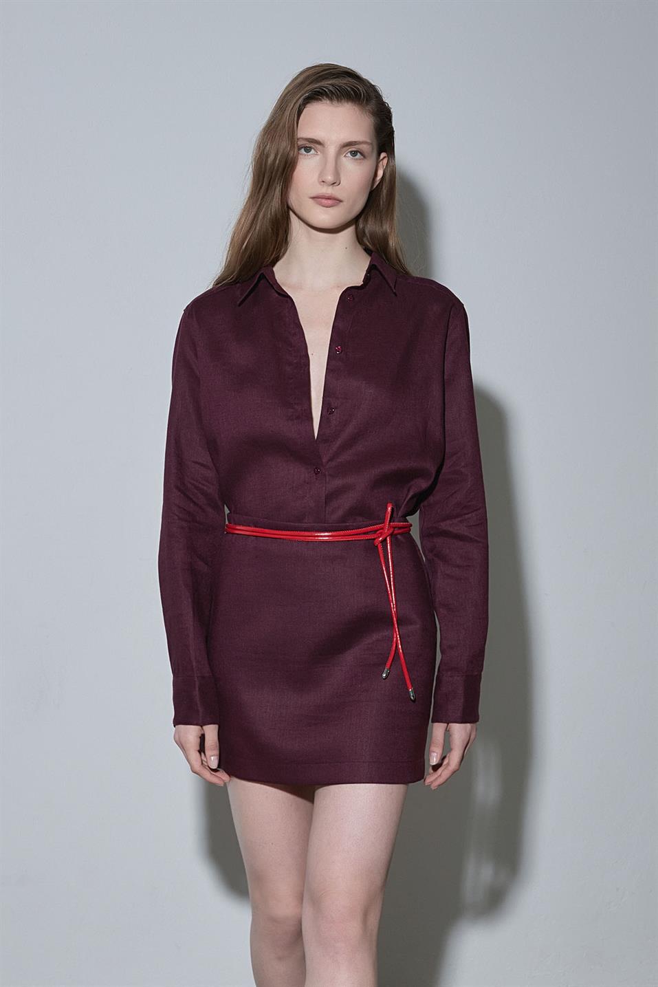 Mürdüm %100 Keten Nora Gömlek