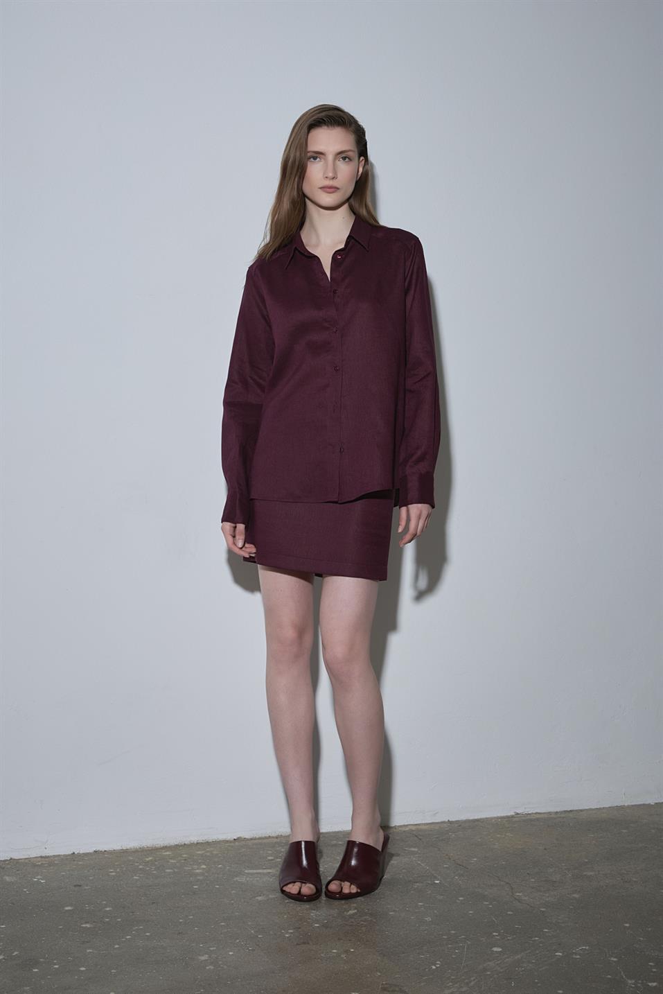 Mürdüm %100 Keten Nora Gömlek