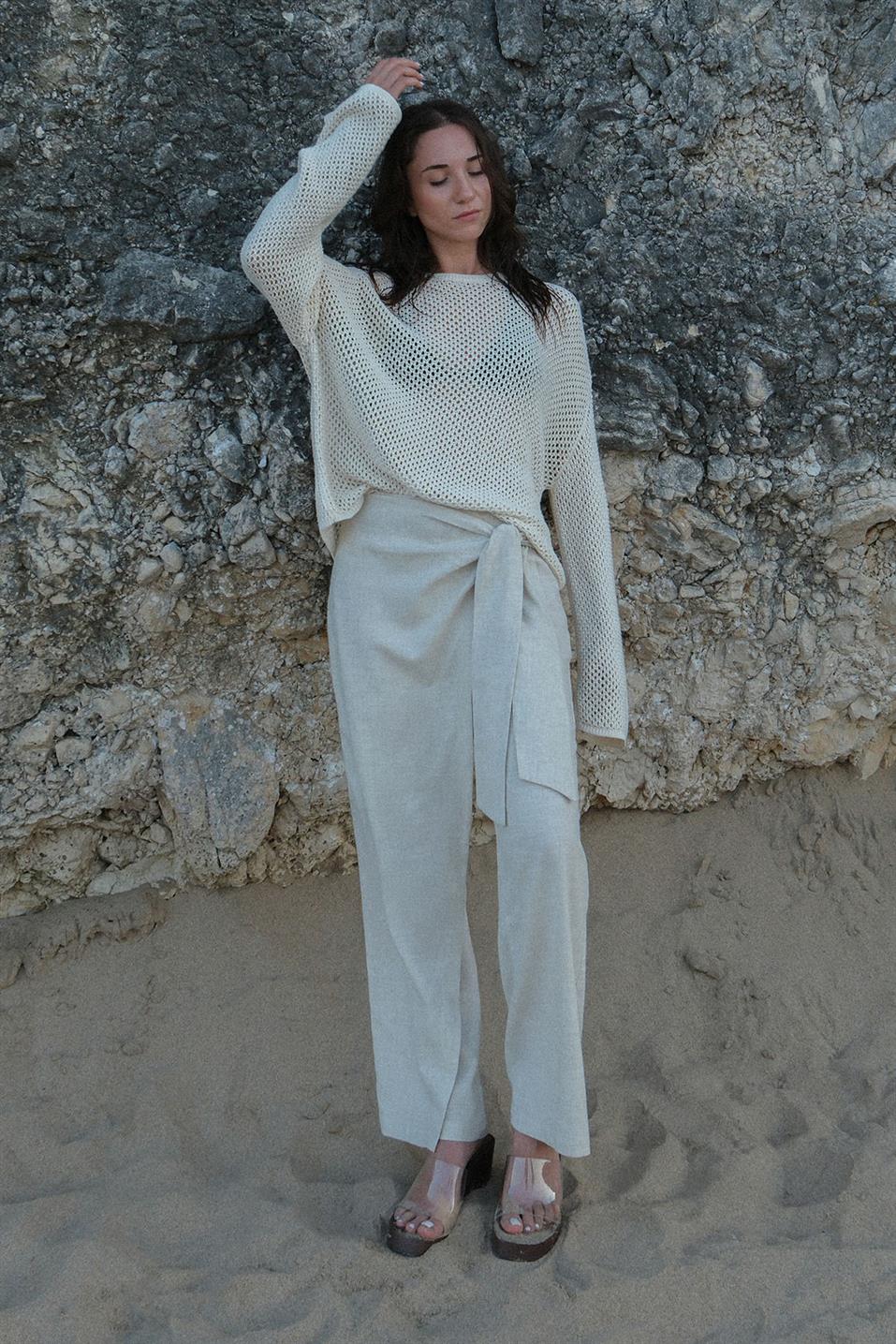 Natürel Alia Keten Anvelop Pantolon