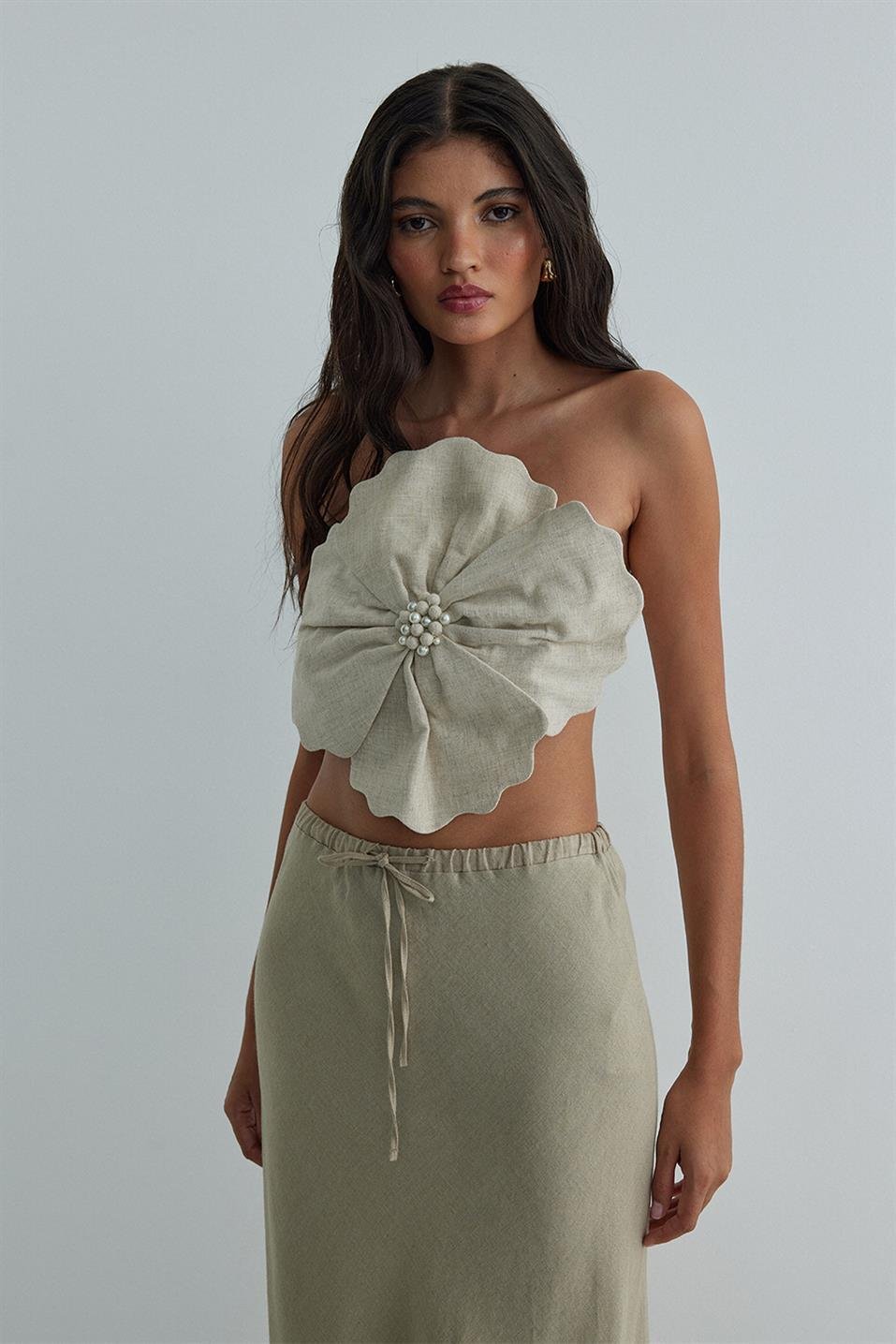 Natürel Flore Keten Bluz