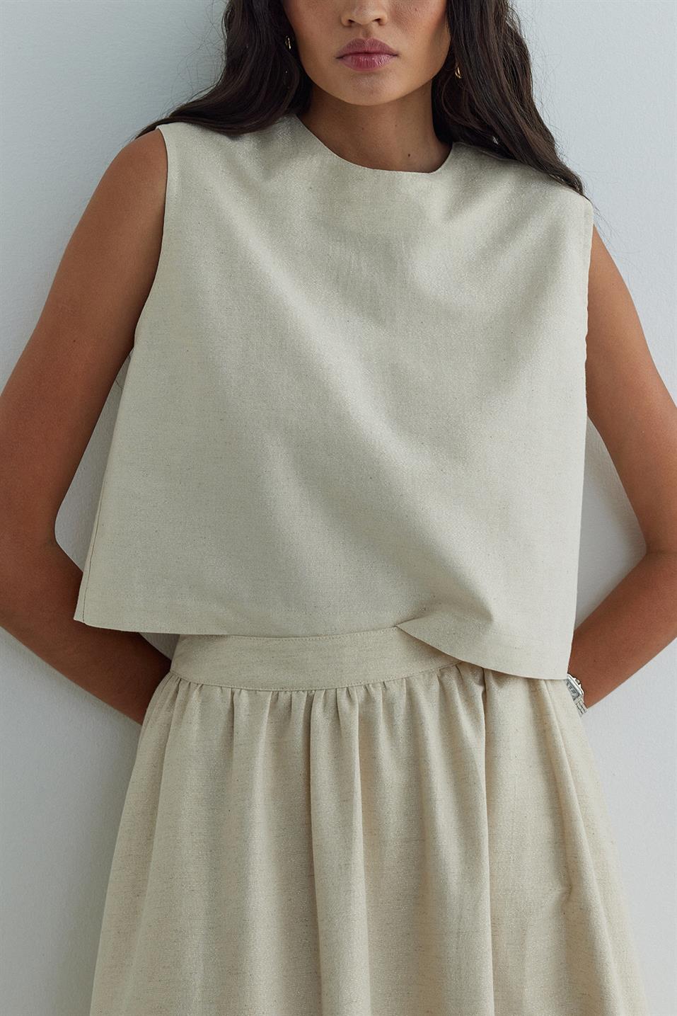 Natürel Glow Crop Keten Bluz