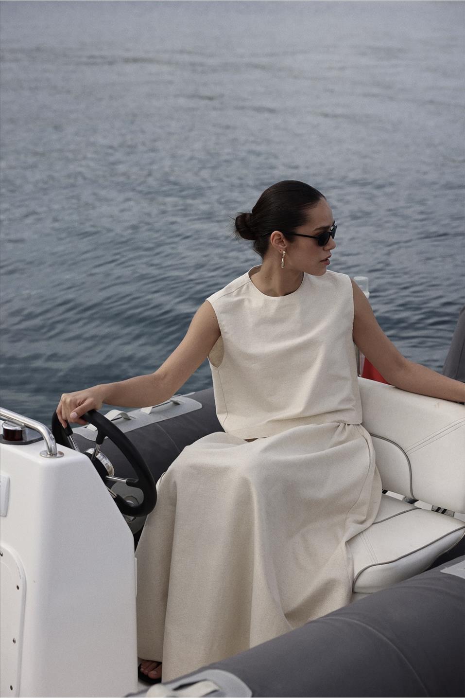 Natürel Glow Crop Keten Bluz