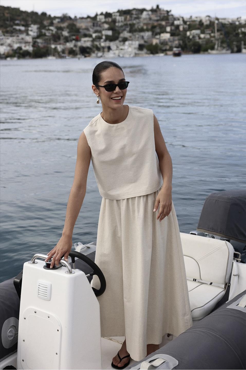 Natürel Glow Crop Keten Bluz