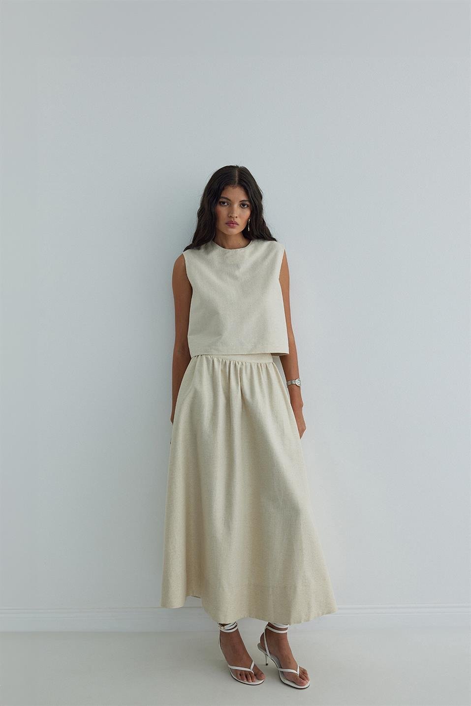 Natürel Glow Crop Keten Bluz