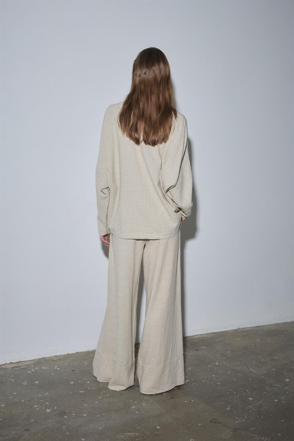 Natürel Ole Oversize Keten Bluz