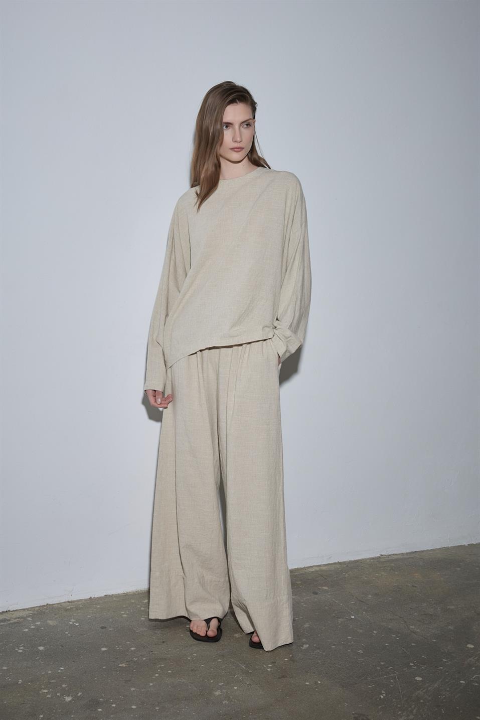 Natürel Ole Oversize Keten Bluz