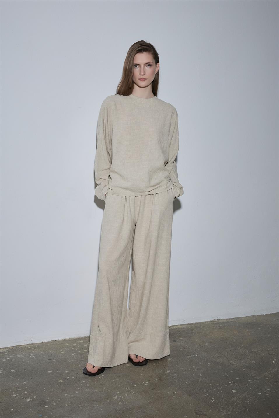 Natürel Ole Oversize Keten Bluz