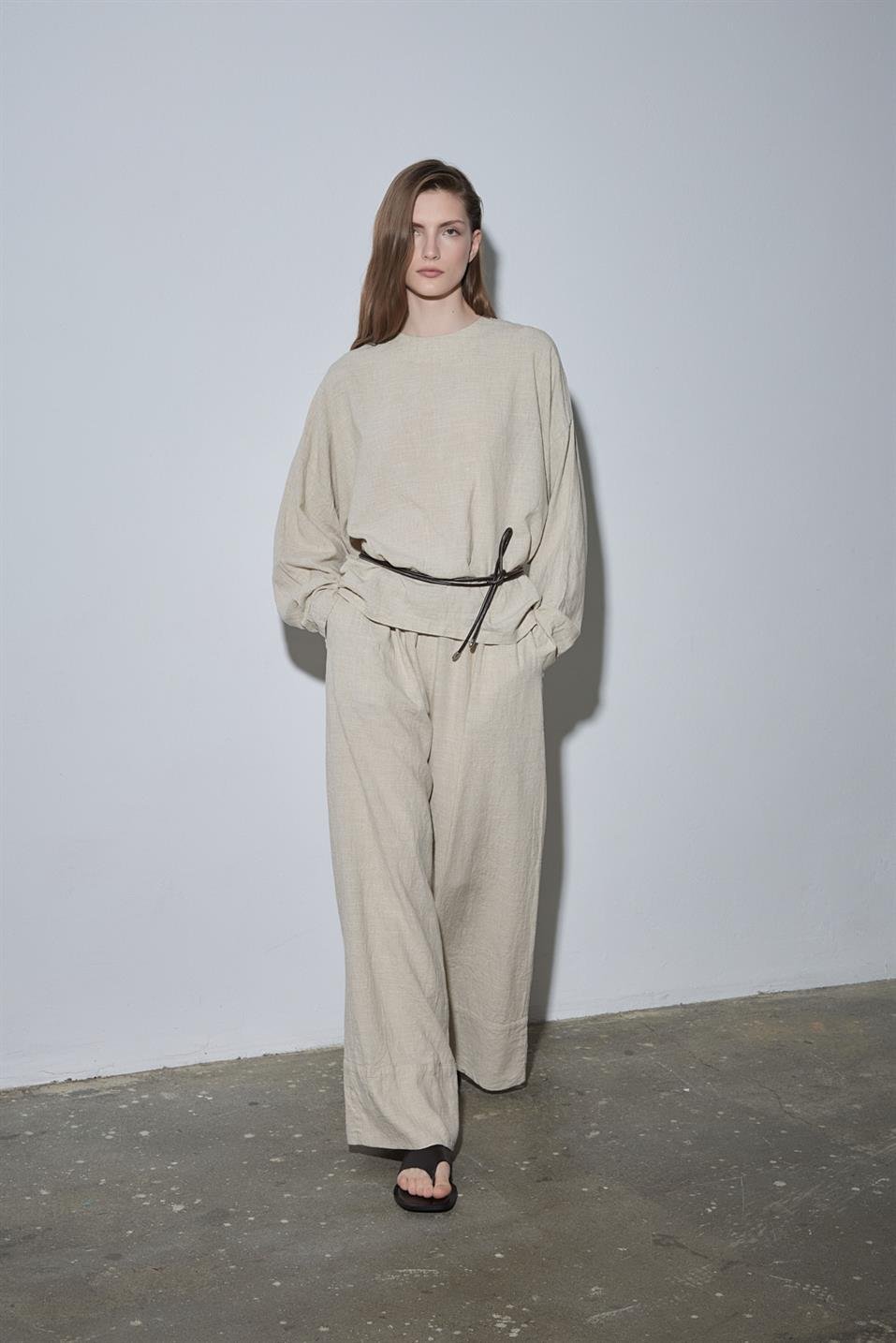 Natürel Ole Oversize Keten Bluz