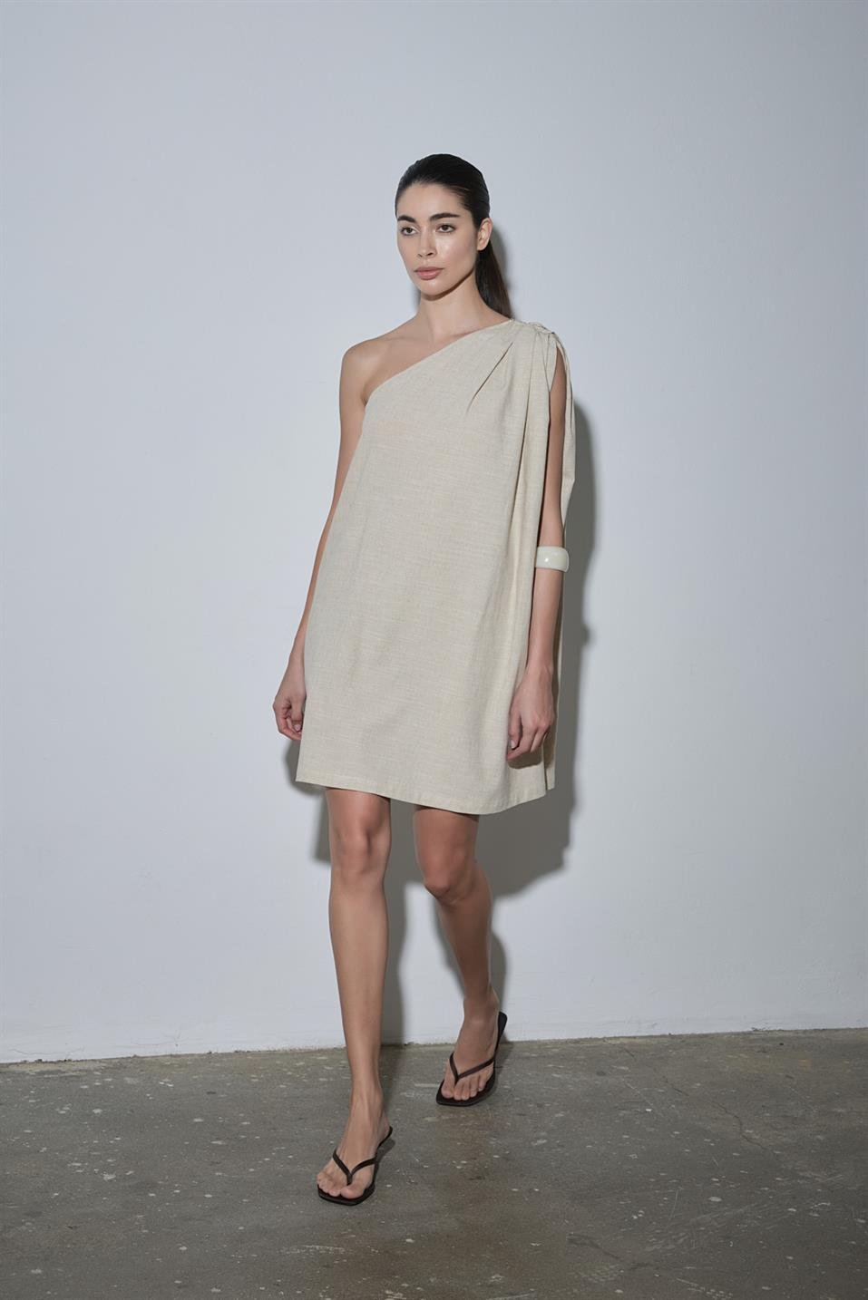 Natürel Zayden Tek Omuzlu Elbise