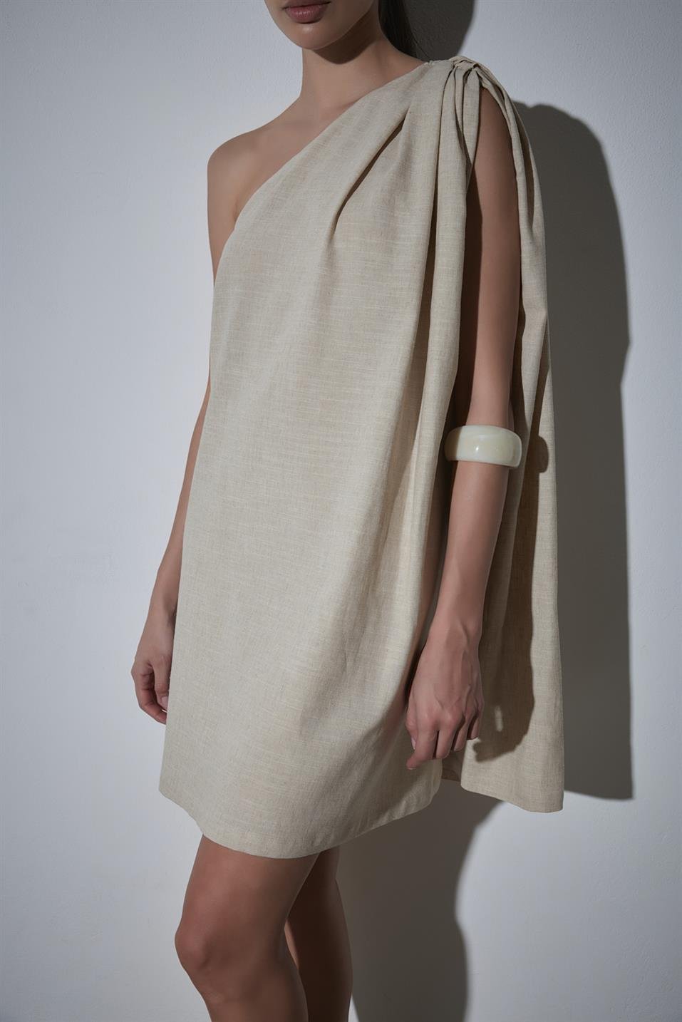 Natürel Zayden Tek Omuzlu Elbise