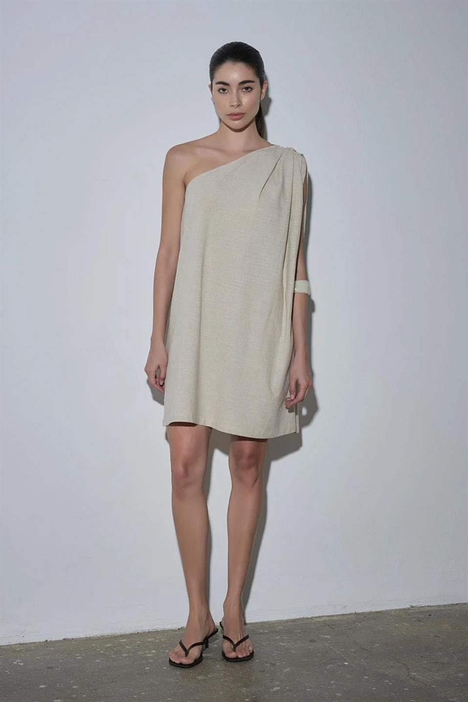 Natürel Zayden Tek Omuzlu Elbise