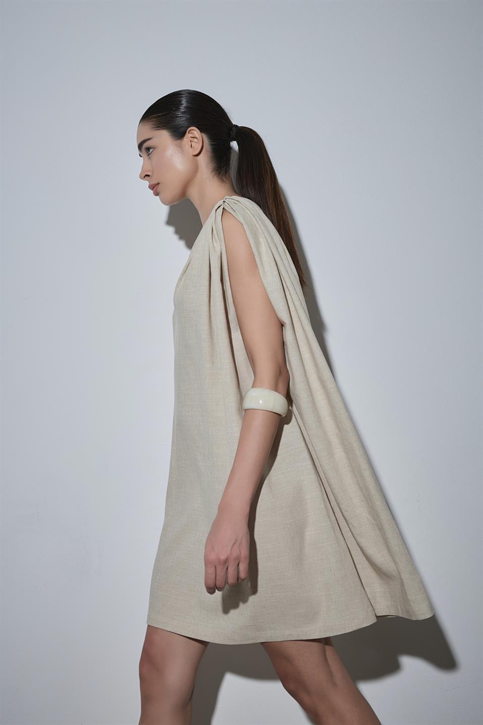 Natürel Zayden Tek Omuzlu Elbise