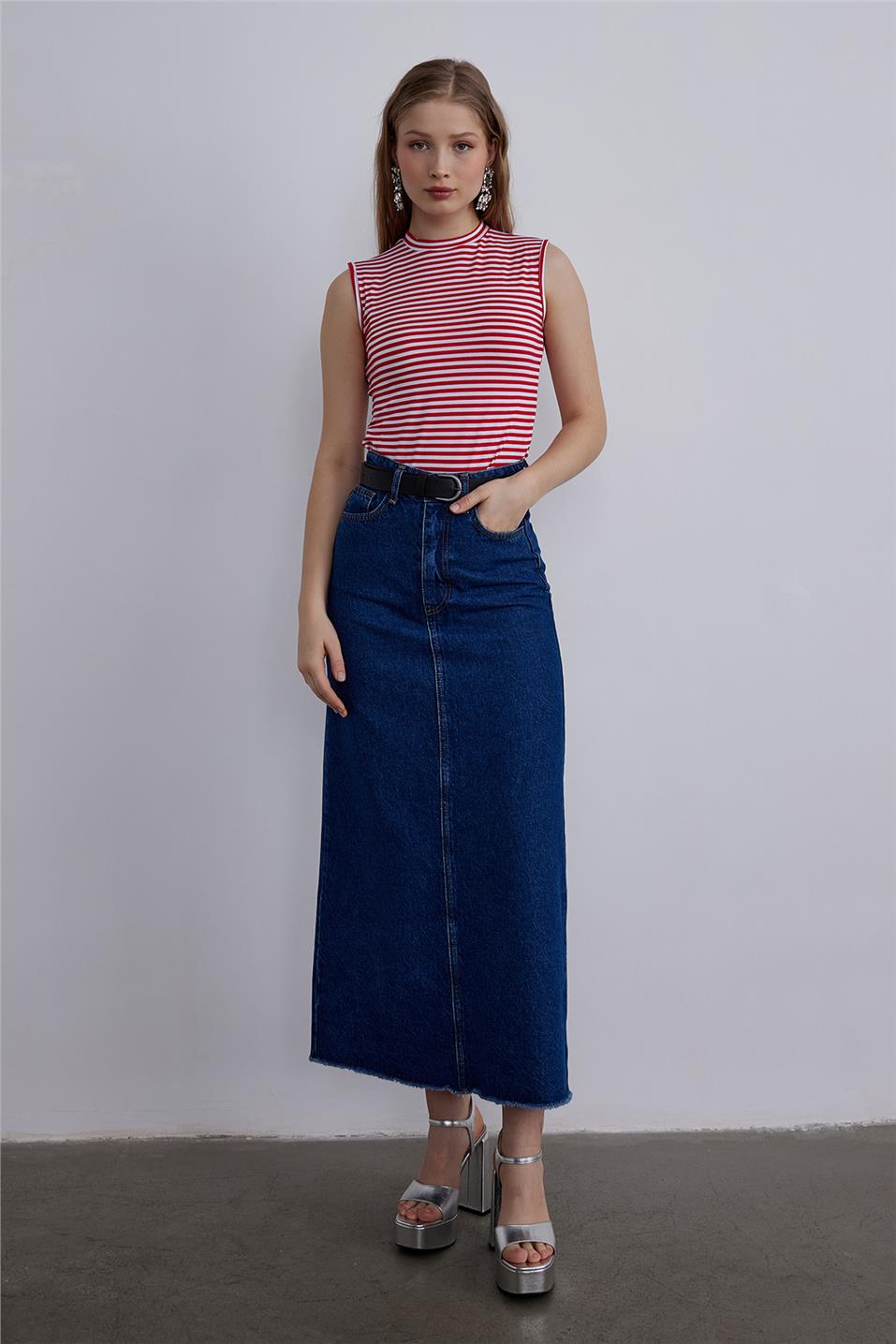 Medium Blue Long Jean Skirt