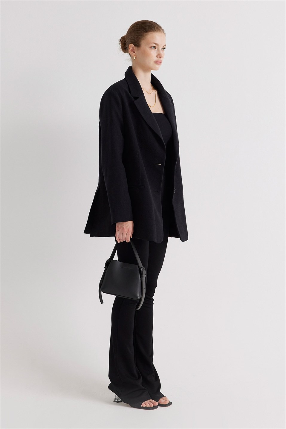 Black Oversize Linen Dad Blazer Jacket