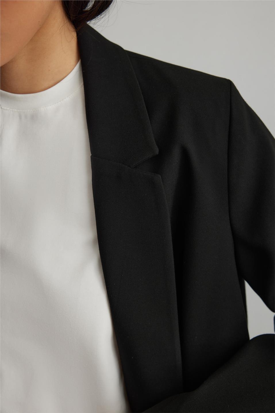 Siyah Oversize Kruvaze Blazer Ceket