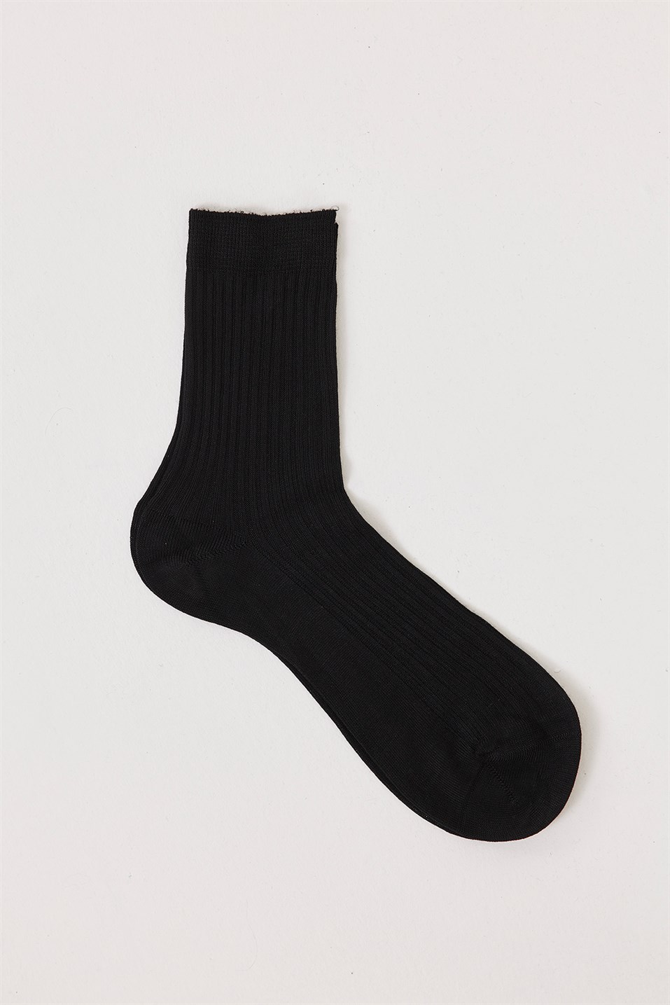 Black Thin Ribbed Cotton Socks