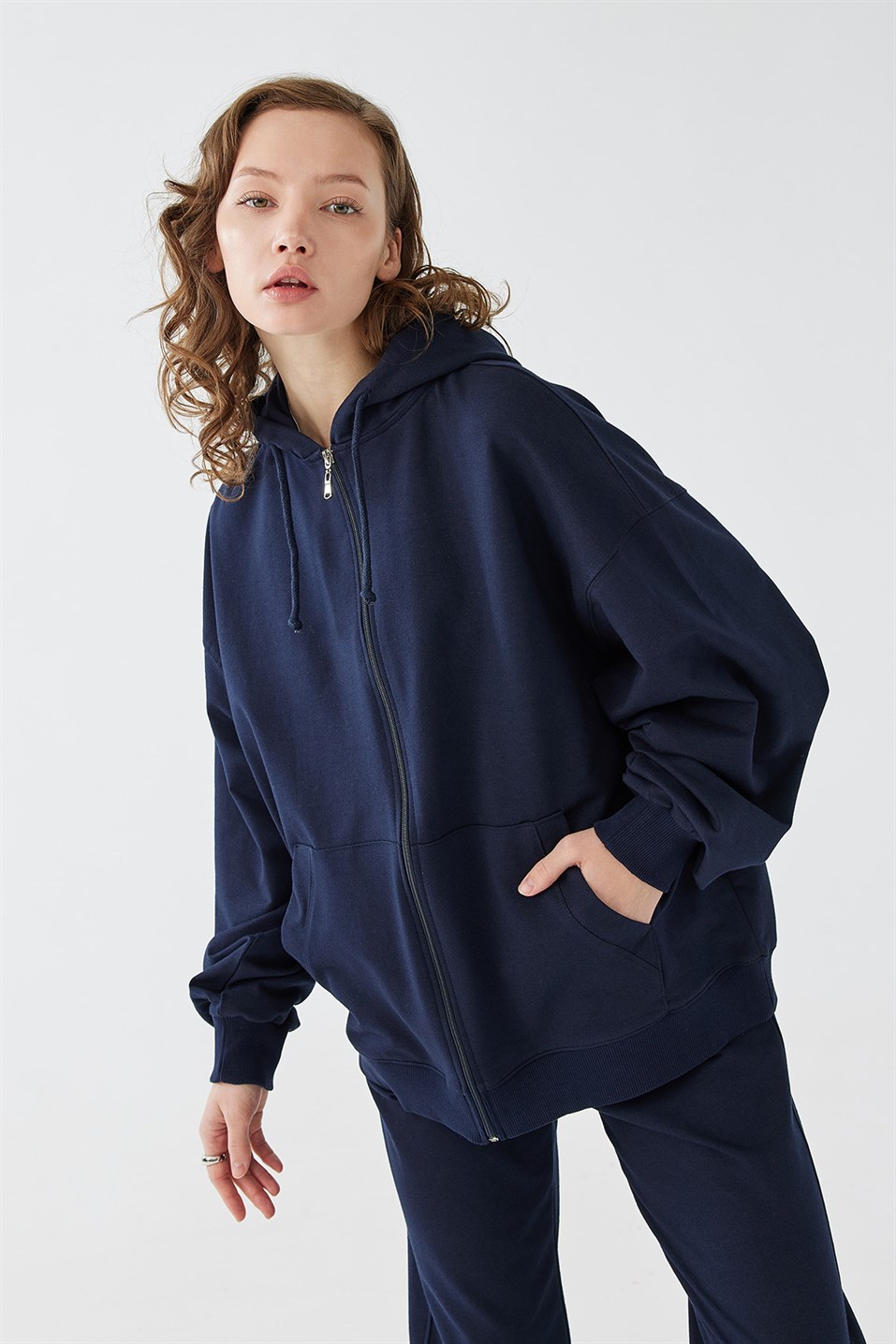 Navy Hooded Cotton Cardigan