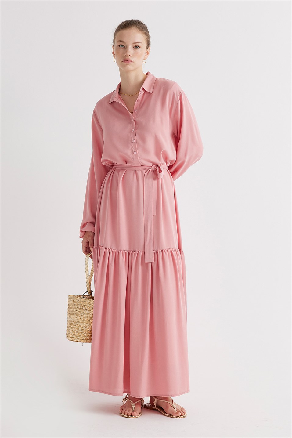 Pink Pop Viscose Pleated Dress
