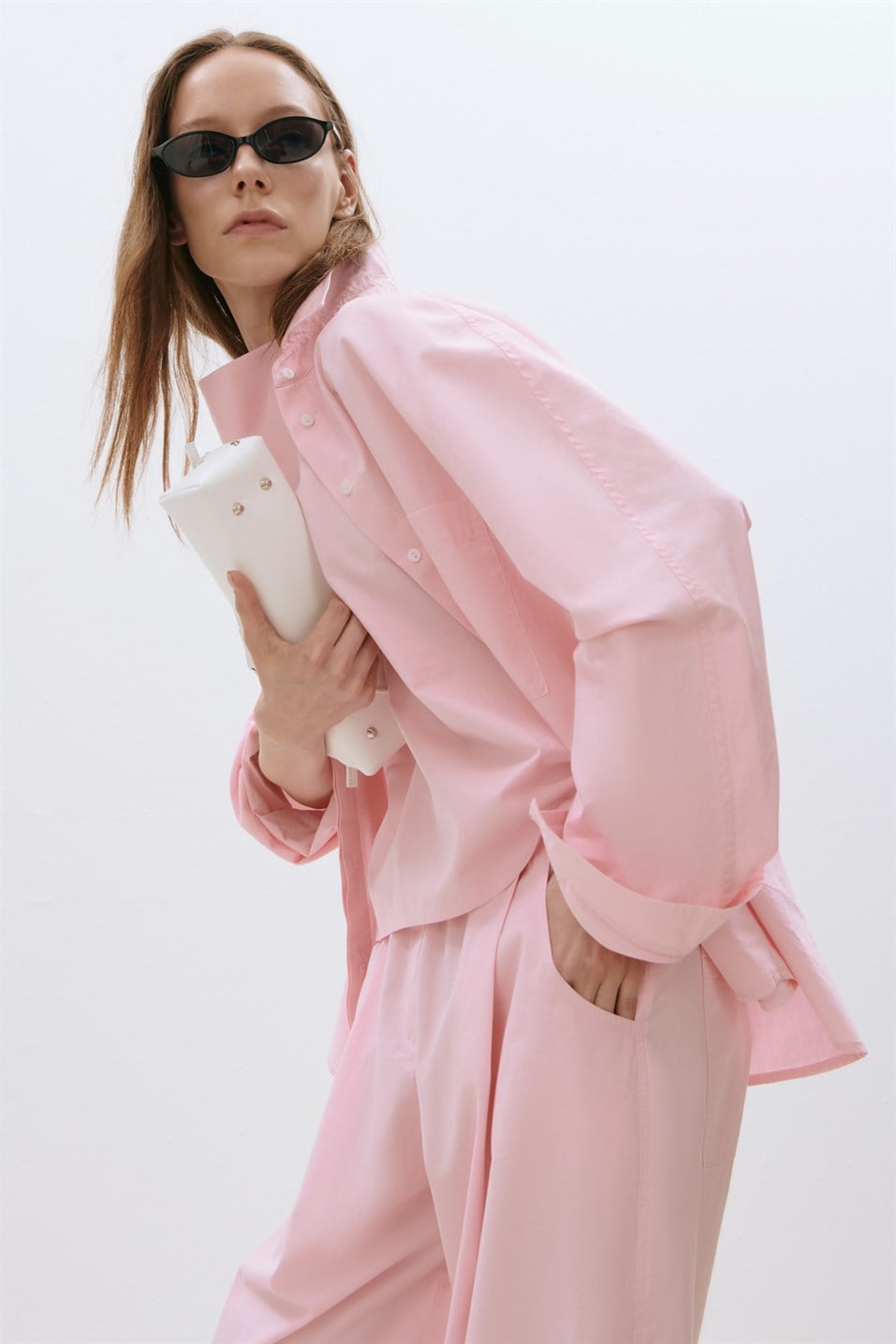 Pembe Klara Yıkamalı Poplin Gömlek