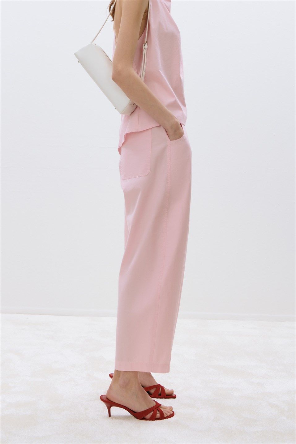Pembe Raya Yıkamalı Poplin Pantolon