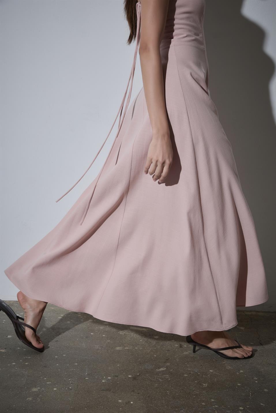 Pudra Melinda Askılı Keten Elbise