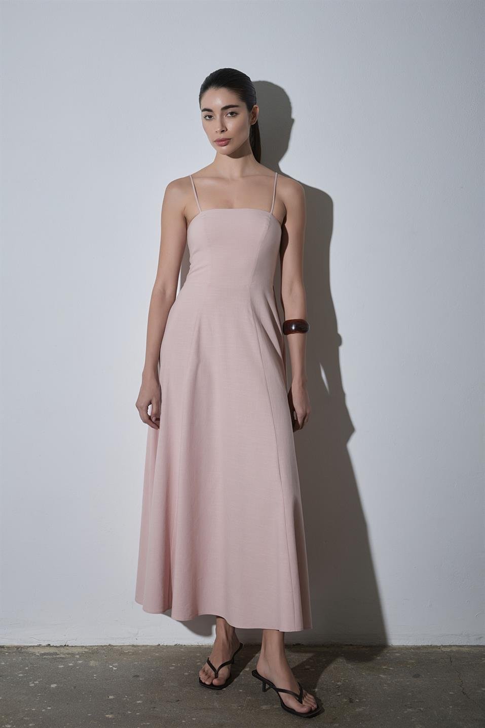 Pudra Melinda Askılı Keten Elbise