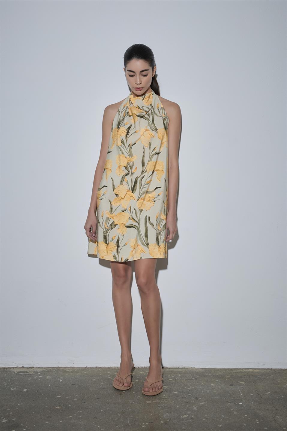 Renkli Sasha Halter Yaka Elbise