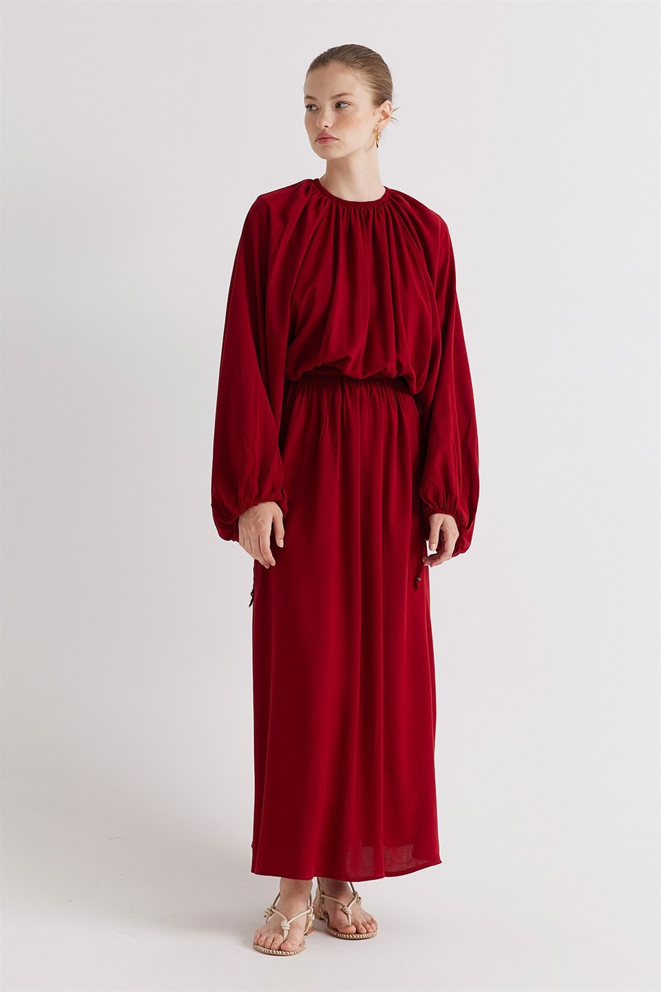 Red Sara Pleated Dress