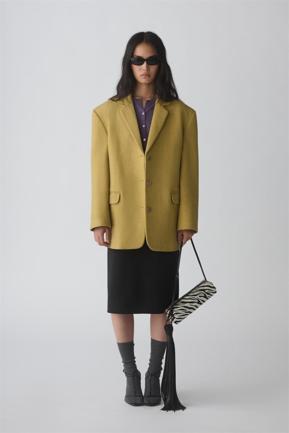Sarı Gina Kaşe Blazer Ceket