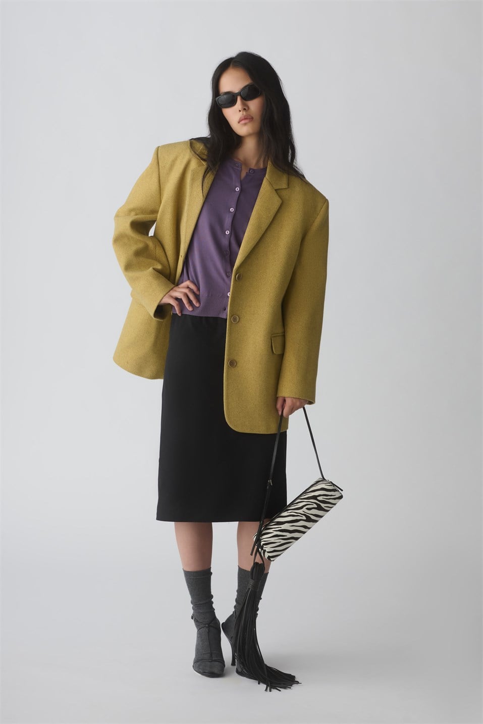 Sarı Gina Kaşe Blazer Ceket