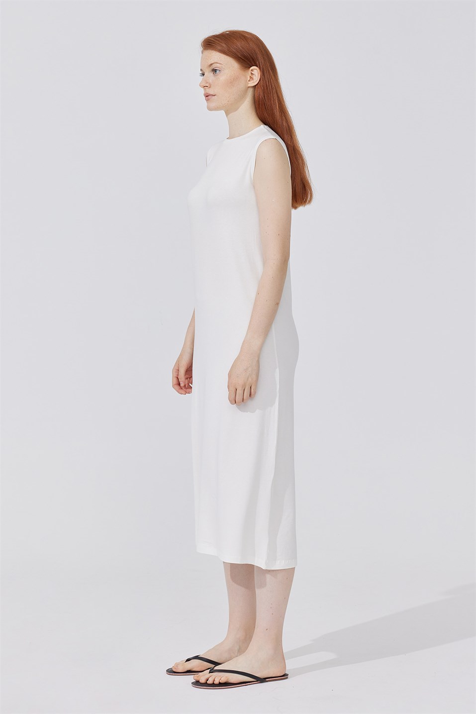 Ecru Zero Sleeve Lining Combed Cotton Dress