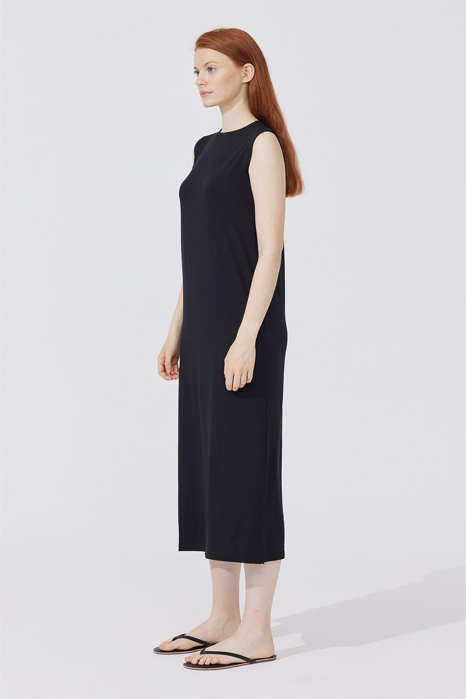 Black Zero Sleeve Lining Combed Cotton Dress