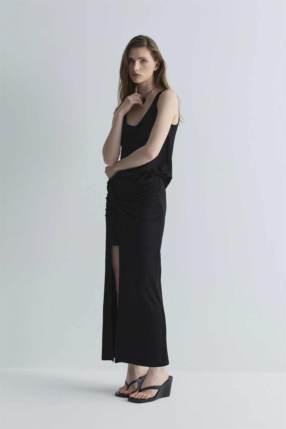 Siyah Agni Tensel Basic Bluz