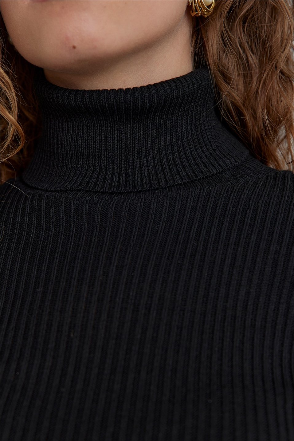 Black Turtleneck Corduroy Knitwear Sweater