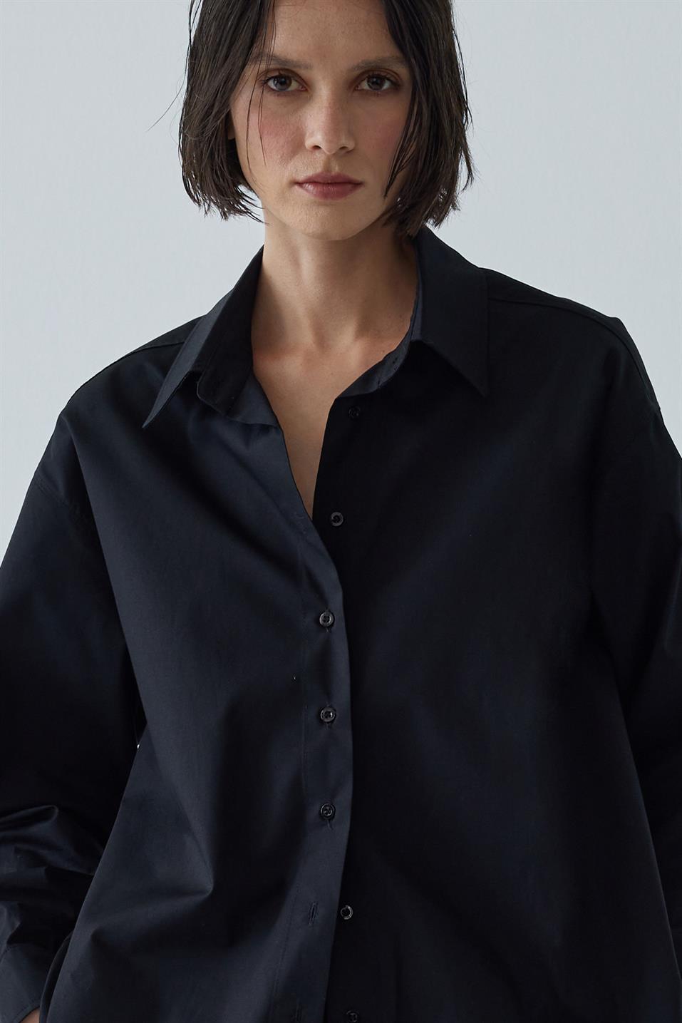 Siyah Basic Oversize Gömlek