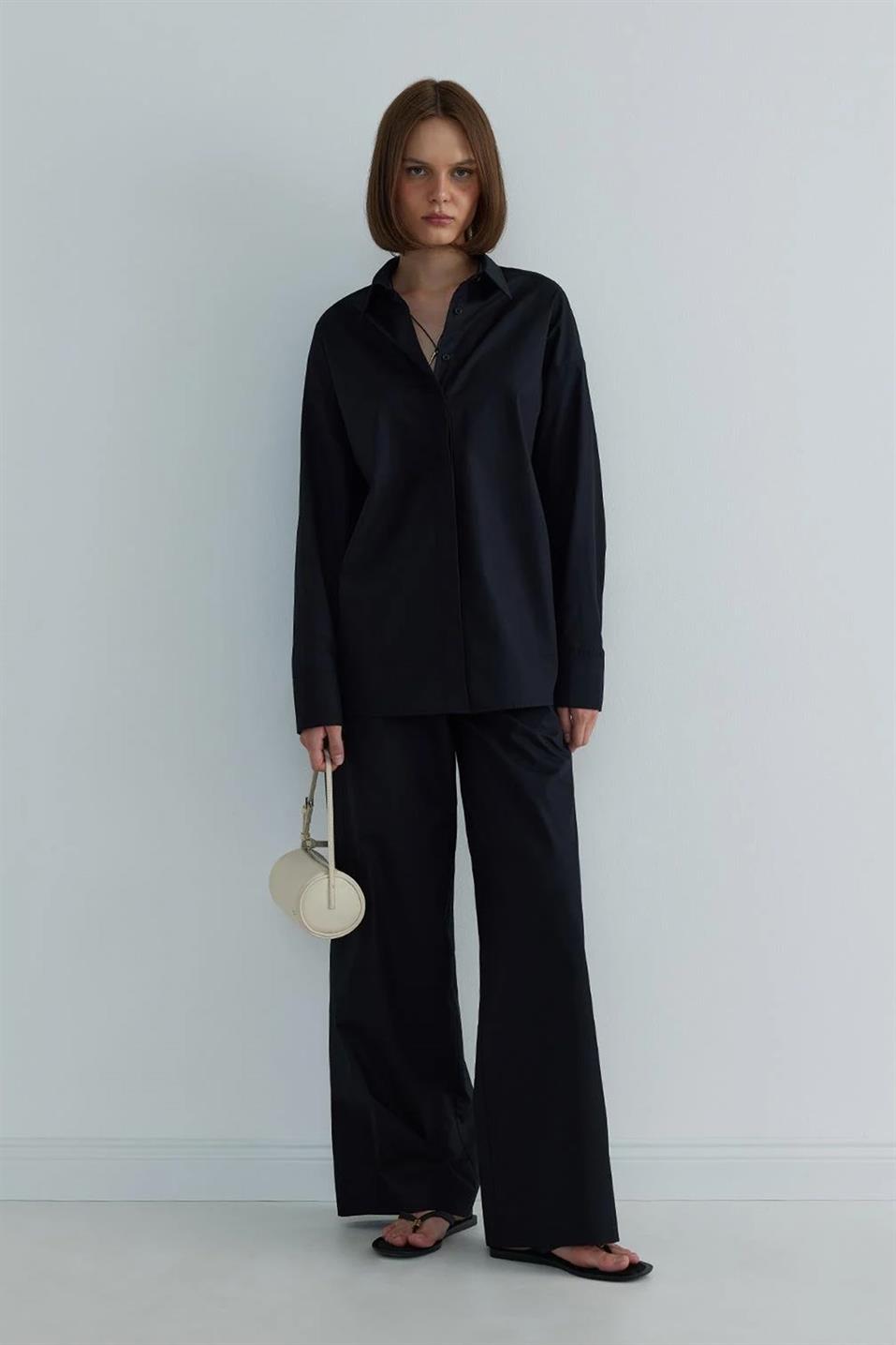 Siyah Basic Poplin Pantolon