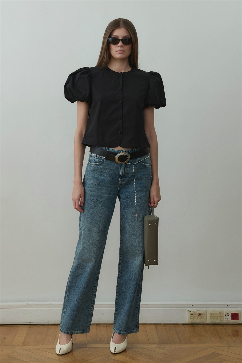 Siyah Beth Balon Kol Gömlek