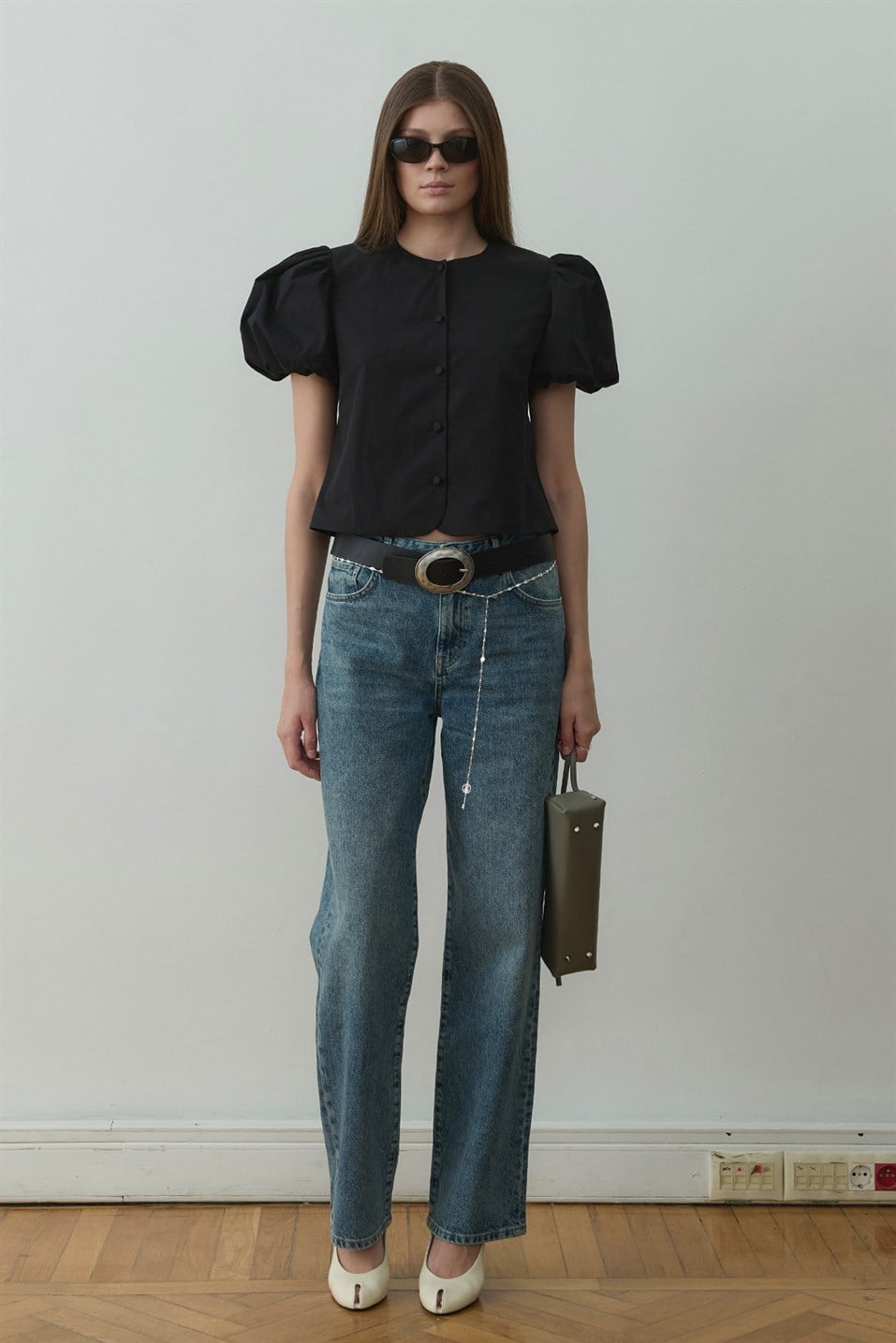 Siyah Beth Balon Kol Gömlek