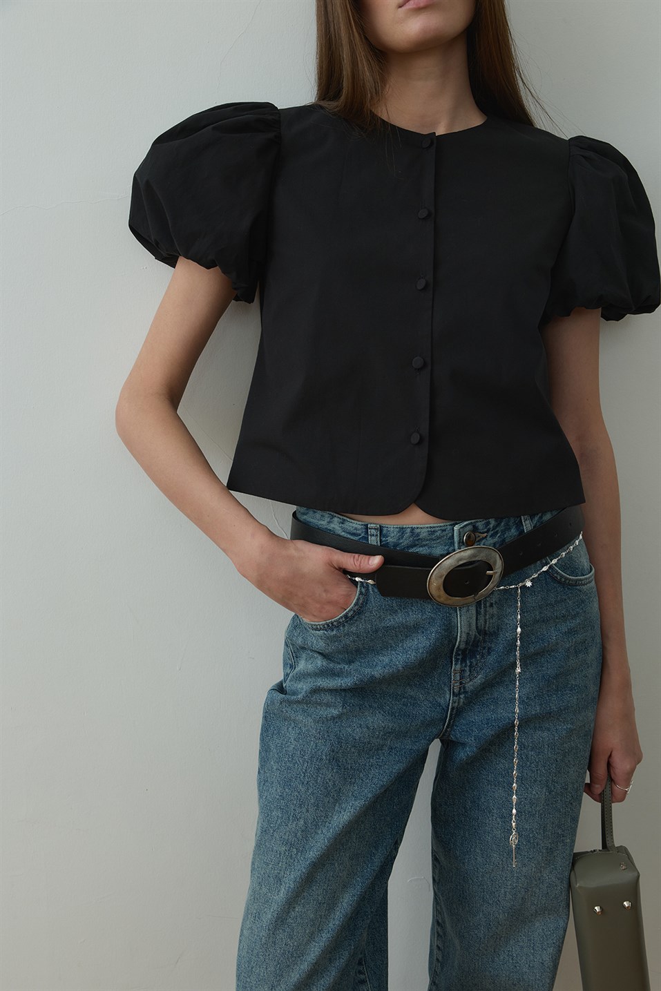 Siyah Beth Balon Kol Gömlek