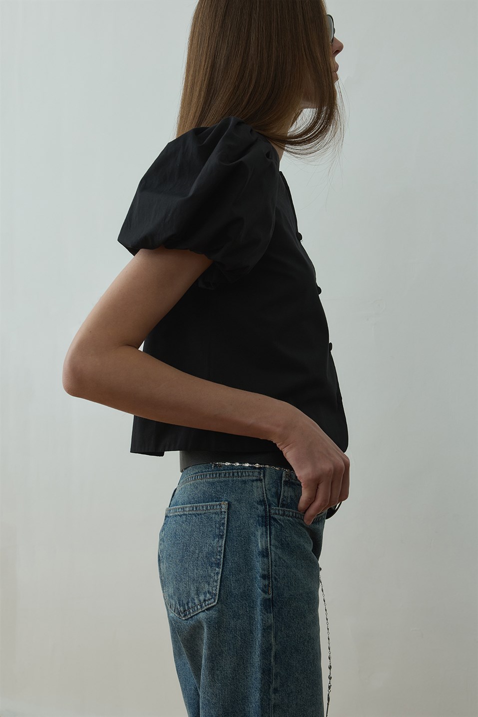 Siyah Beth Balon Kol Gömlek