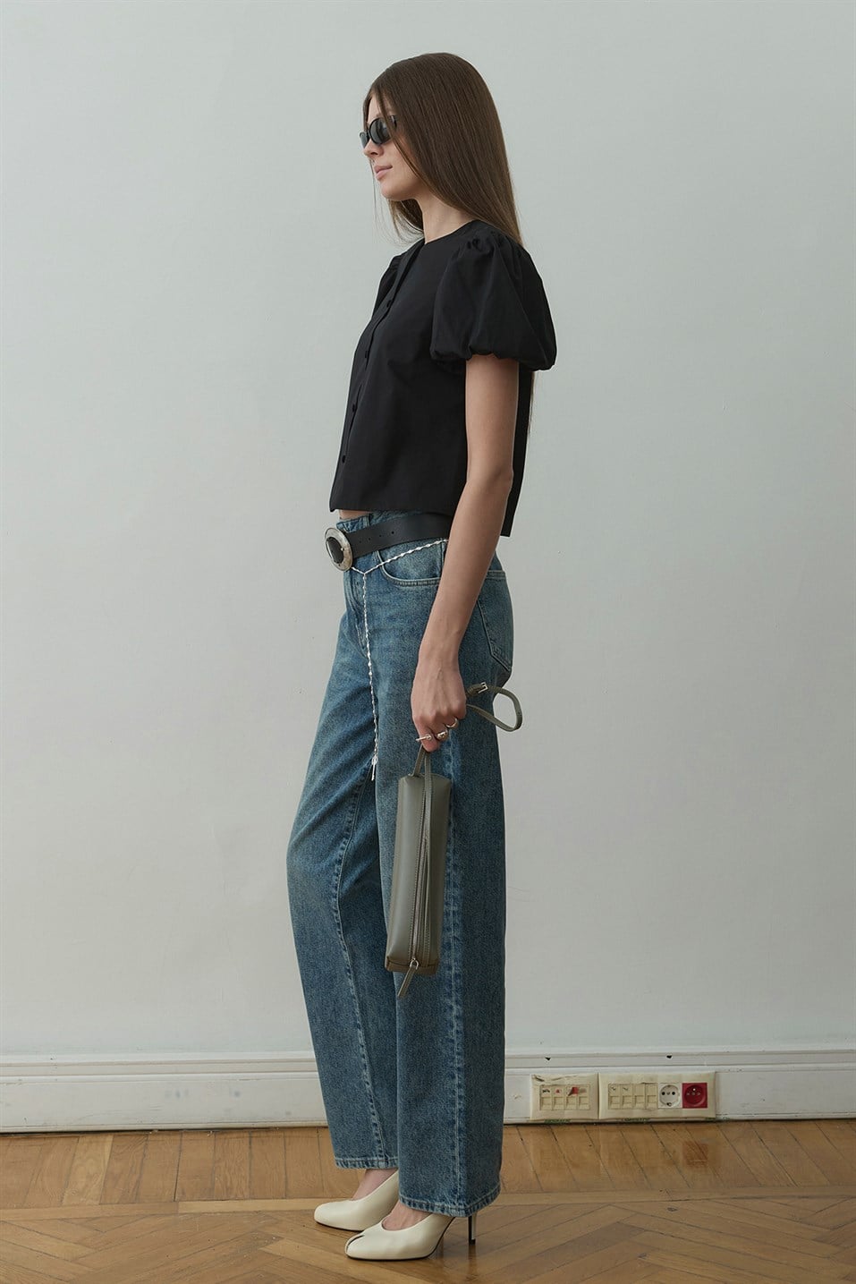 Siyah Beth Balon Kol Gömlek