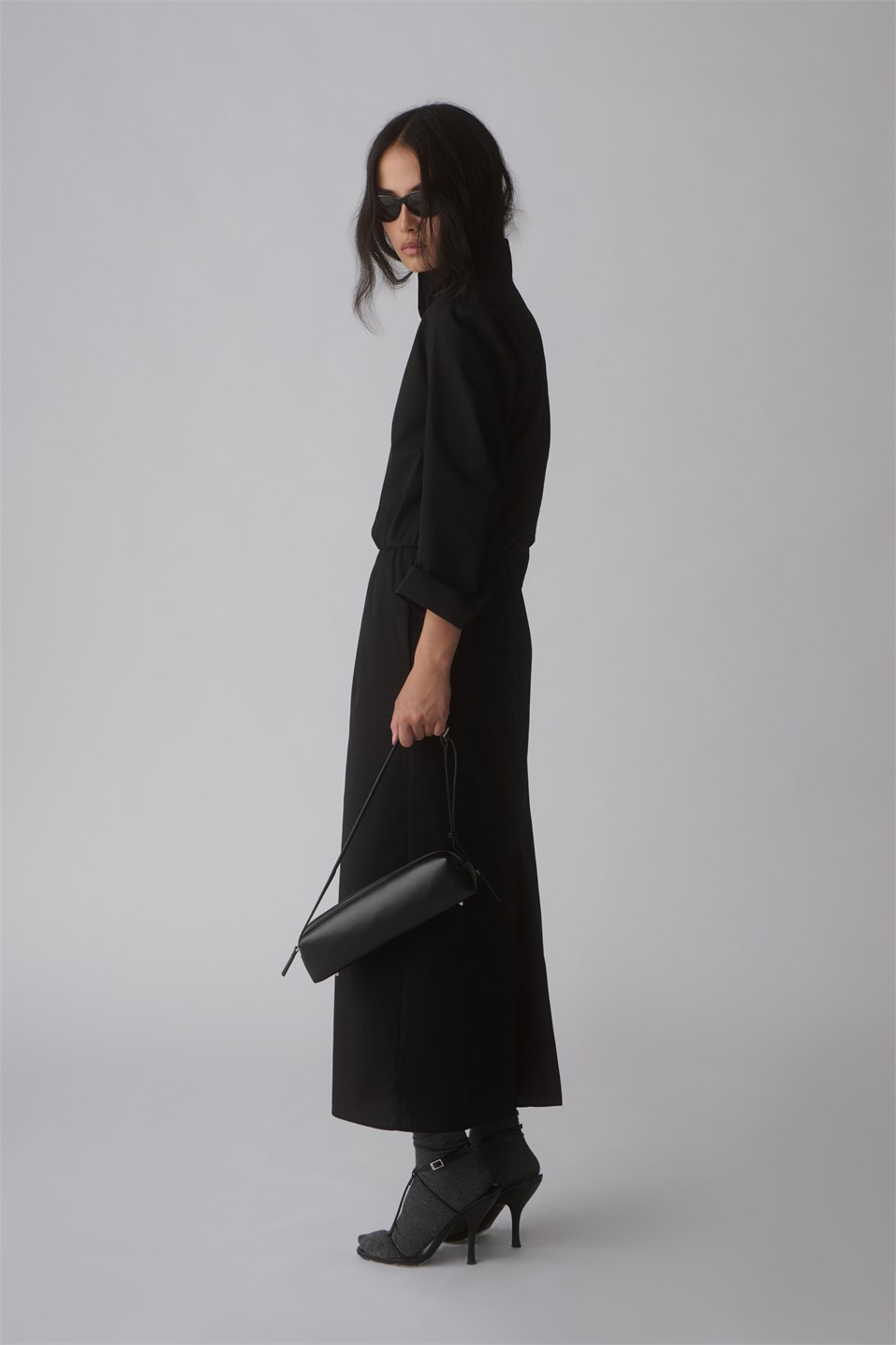 Cassie High-Neck Poplin Dress