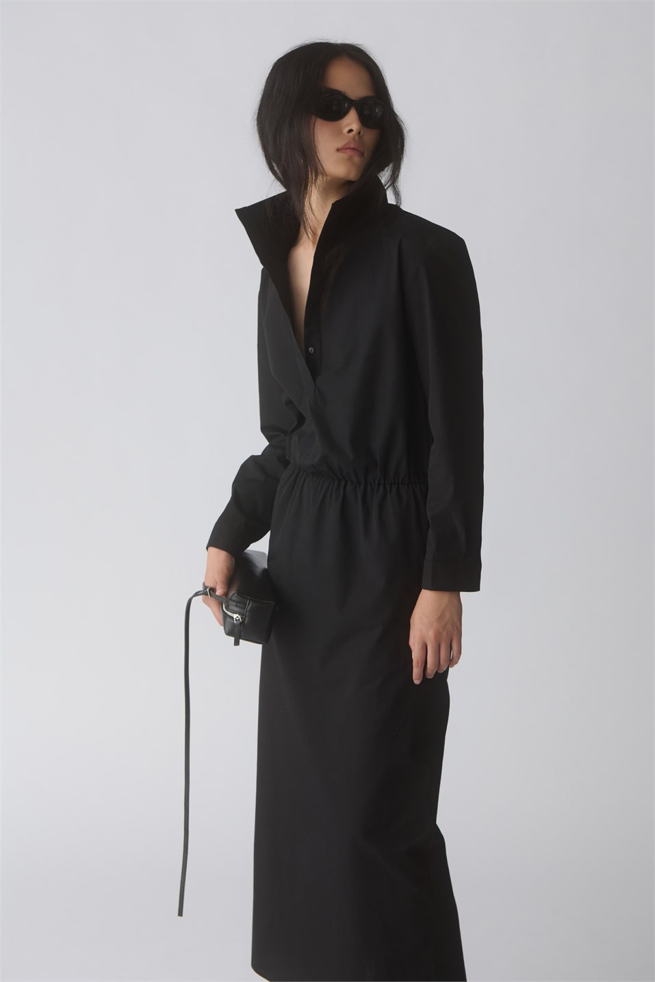 Cassie High-Neck Poplin Dress