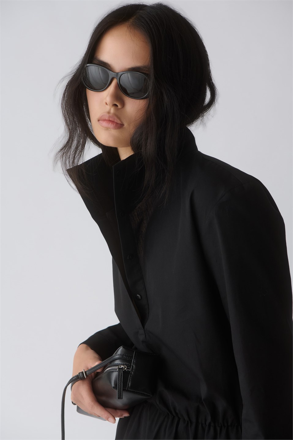 Cassie High-Neck Poplin Dress