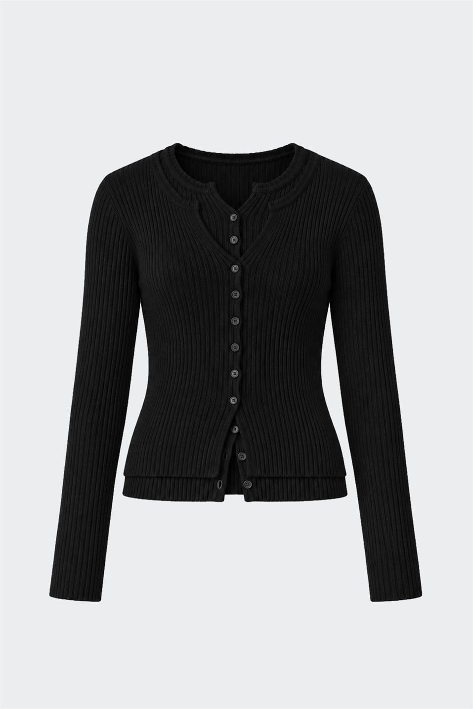 Double-Layer Ribbed Knit Cardigan