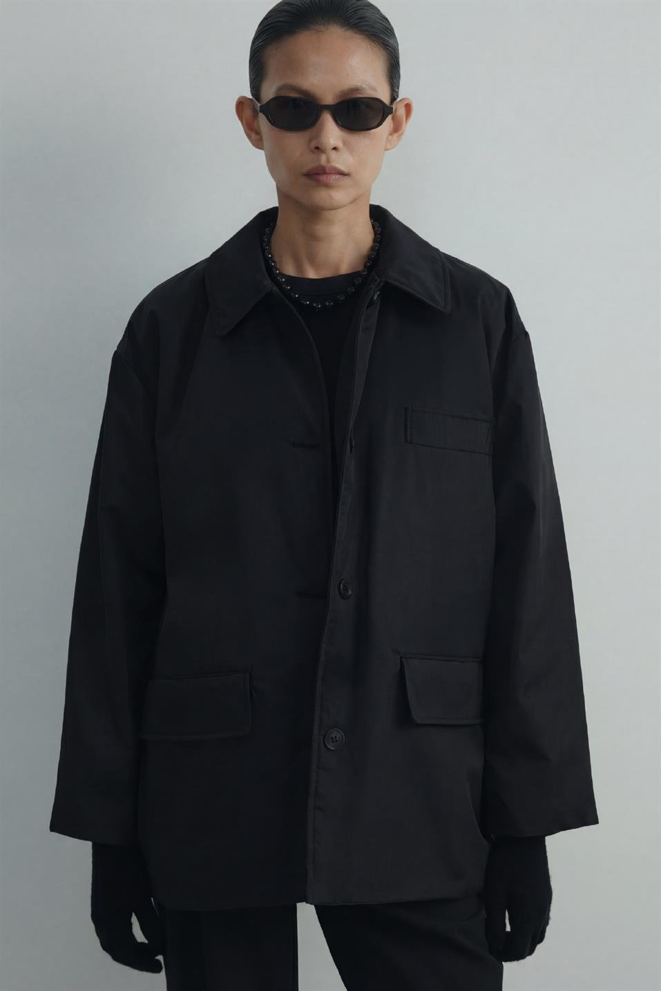 Siyah Cloud Gömlek Yaka Mont