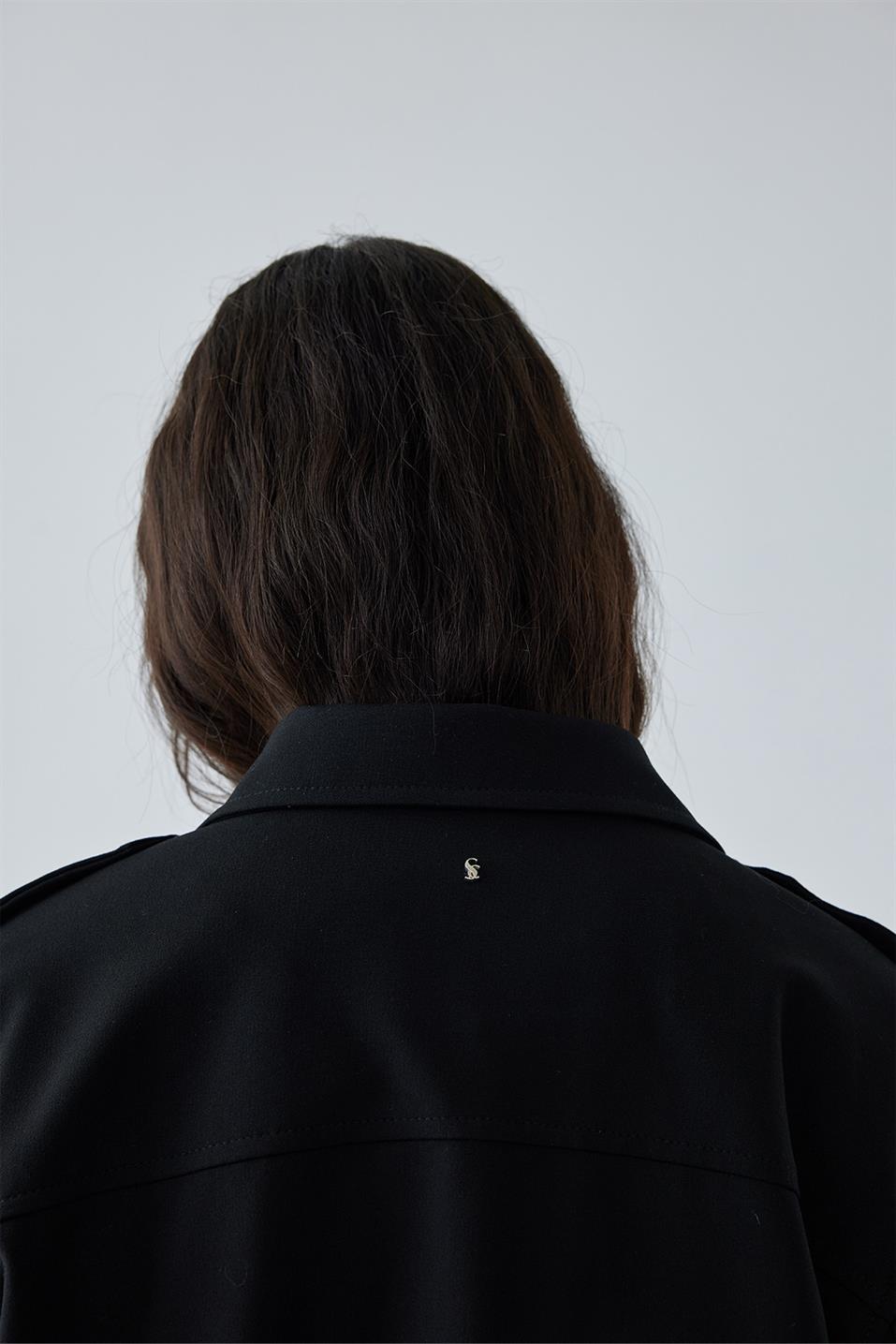 Siyah Cooper Crop Bomber Ceket