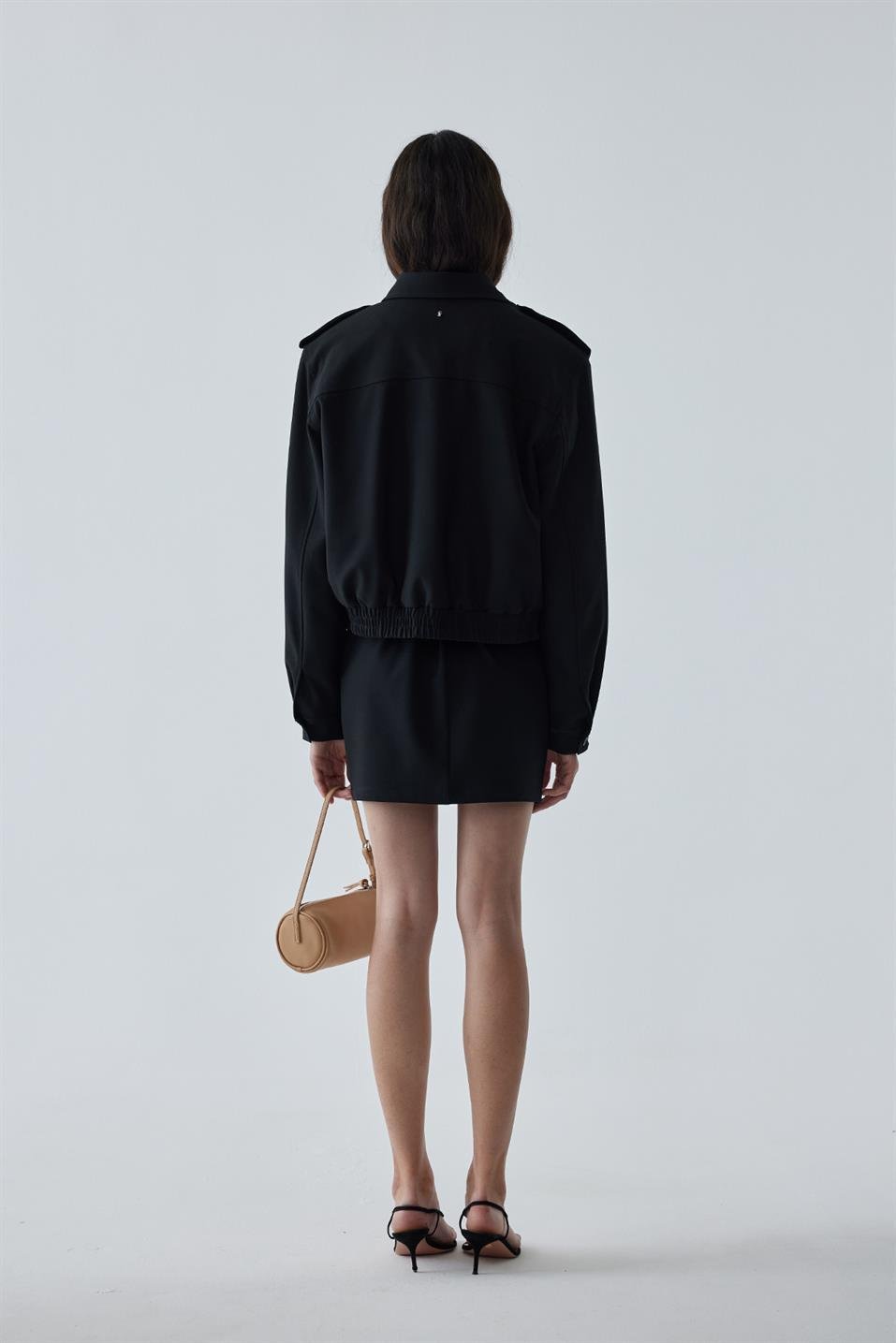 Siyah Cooper Crop Bomber Ceket