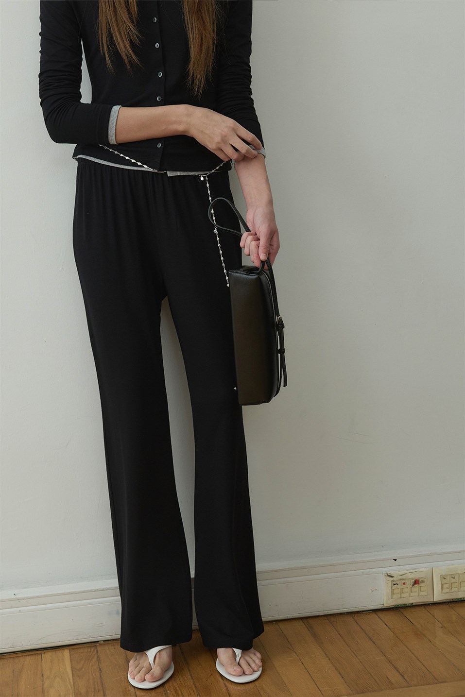 Siyah Cosie Beli Lastikli Pantolon